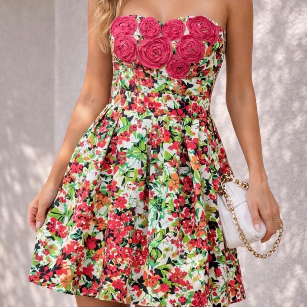 Ark & Co Strapless Floral Dress with Pink Rose Bust